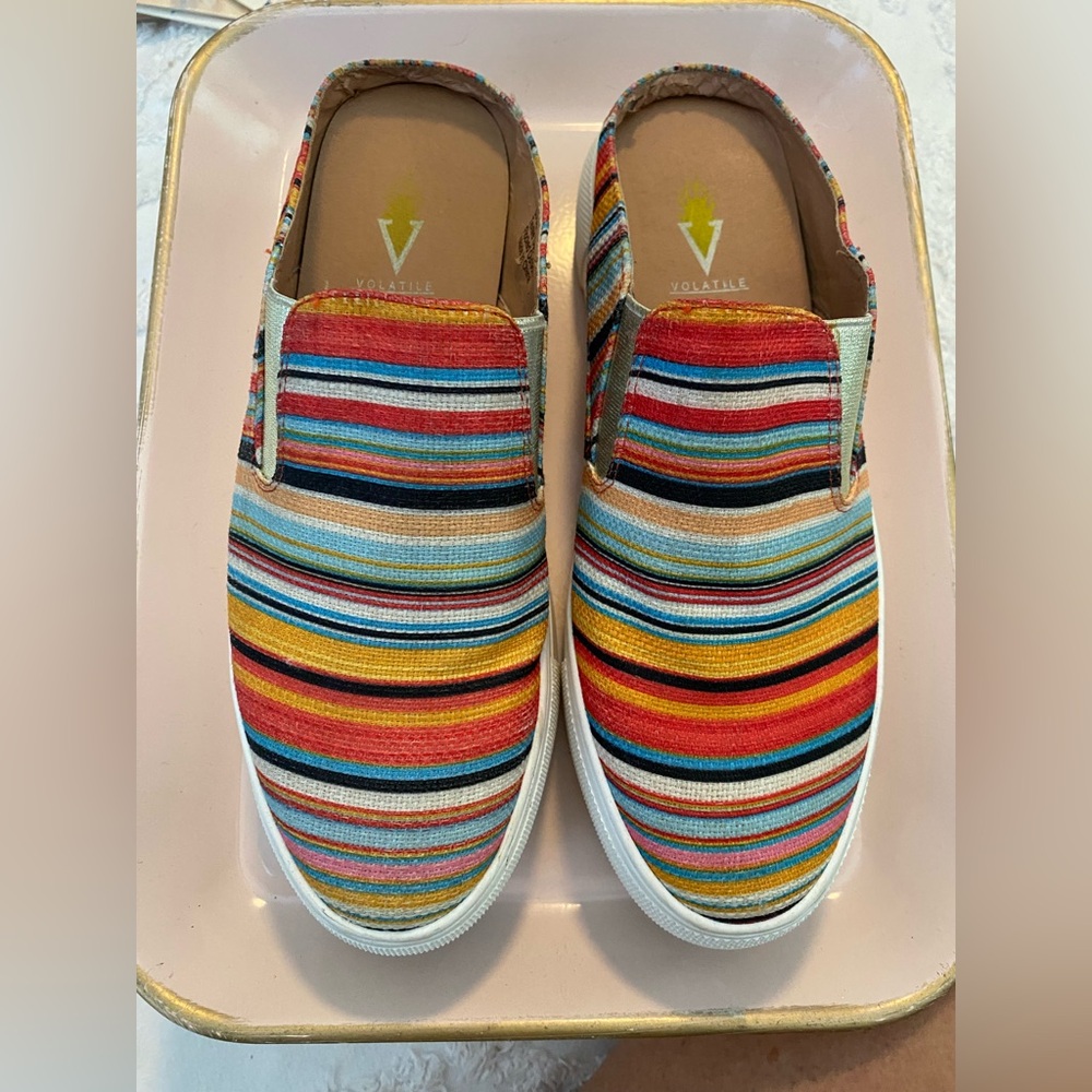Volatile Colorful Striped Slip-On Shoes